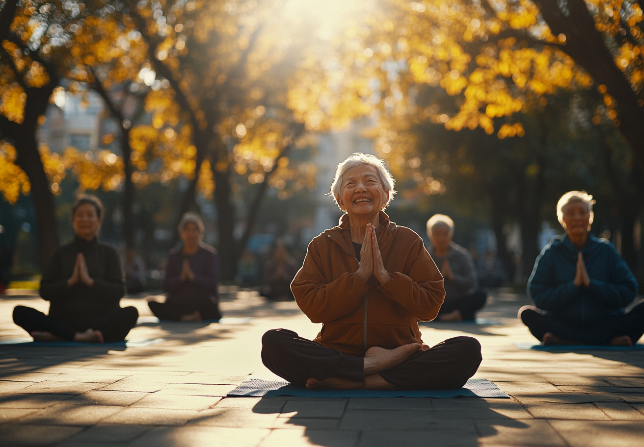 Старша жінка практикує йогу