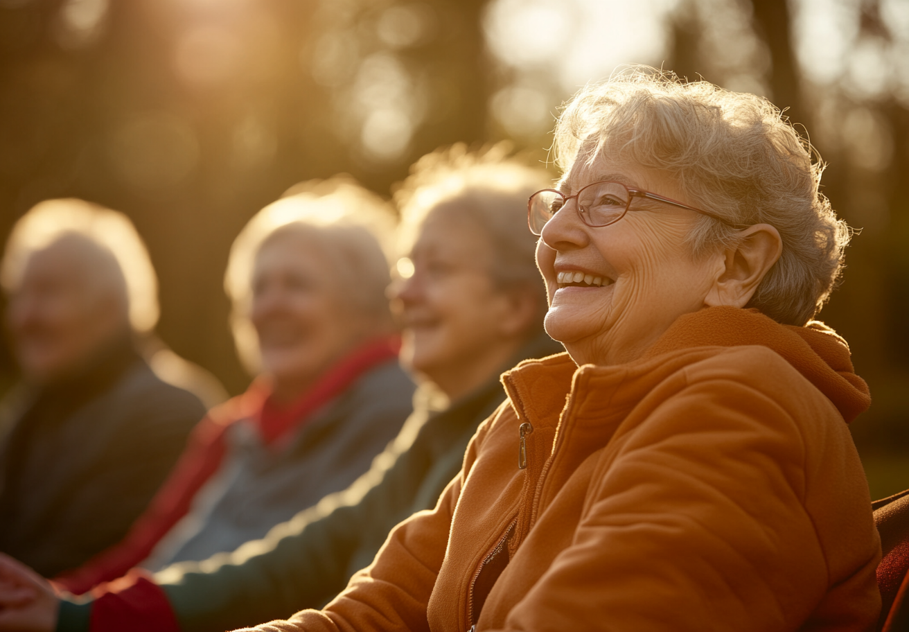 Група людей старшого віку практикує йогу зі стільцями
